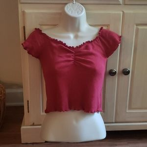 Me To We Red Scalloped Hem Blouse